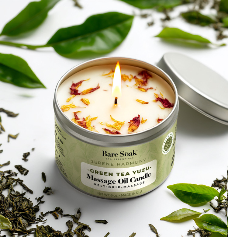 Bare Soak Massage Oil Candle 6oz - Green Tea Yuzu 