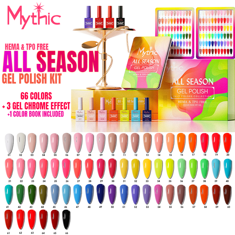 Mythic All Season Gel Polish Kit/66 Colors +Base, Top, Matte, 1 Color Book