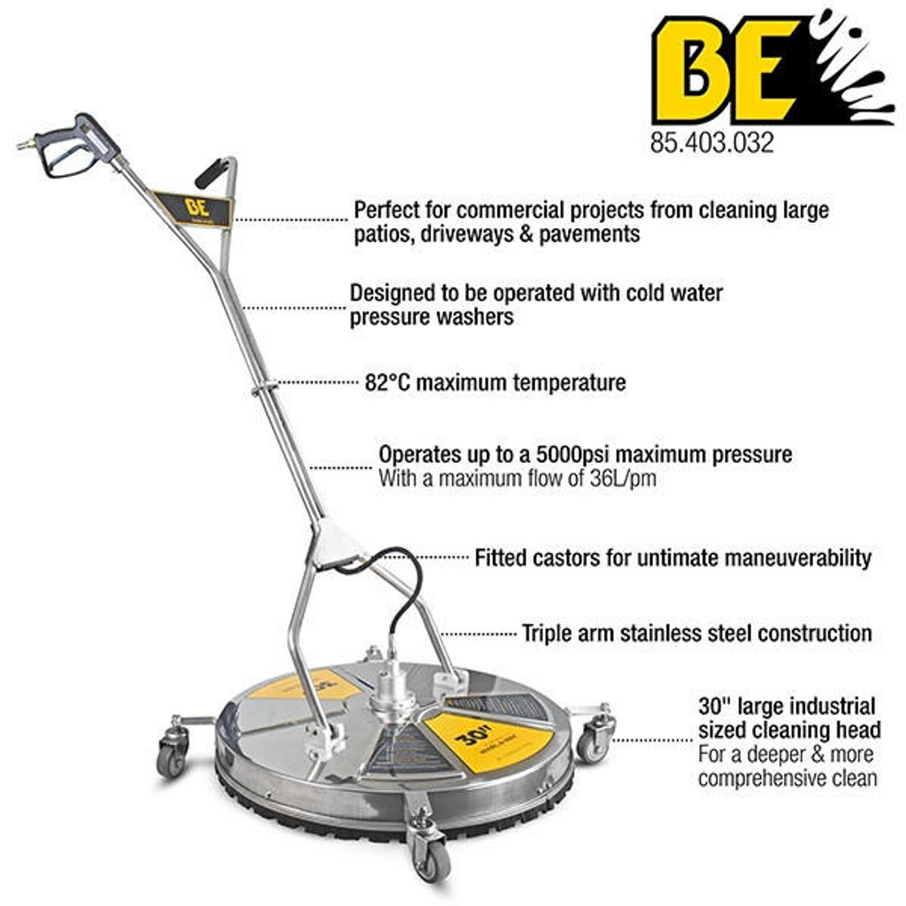 Hyundai BE Pressure 30" Stainless Steel Whirlaway - 5000PSI Flat Surface Cleaner With Castors: REFURBISHED