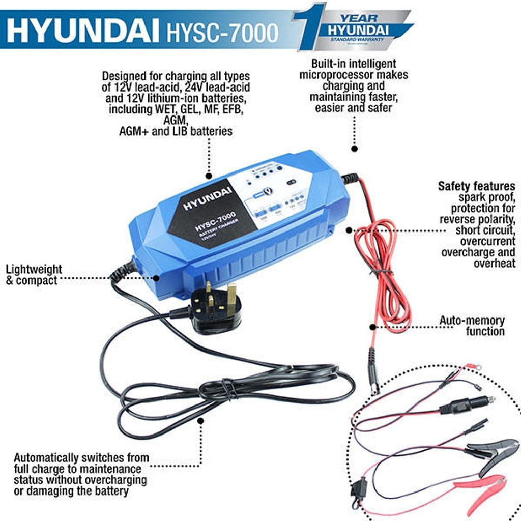 Hyundai SMART 24v and 12v Battery Charger | HYSC7000: REFURBISHED