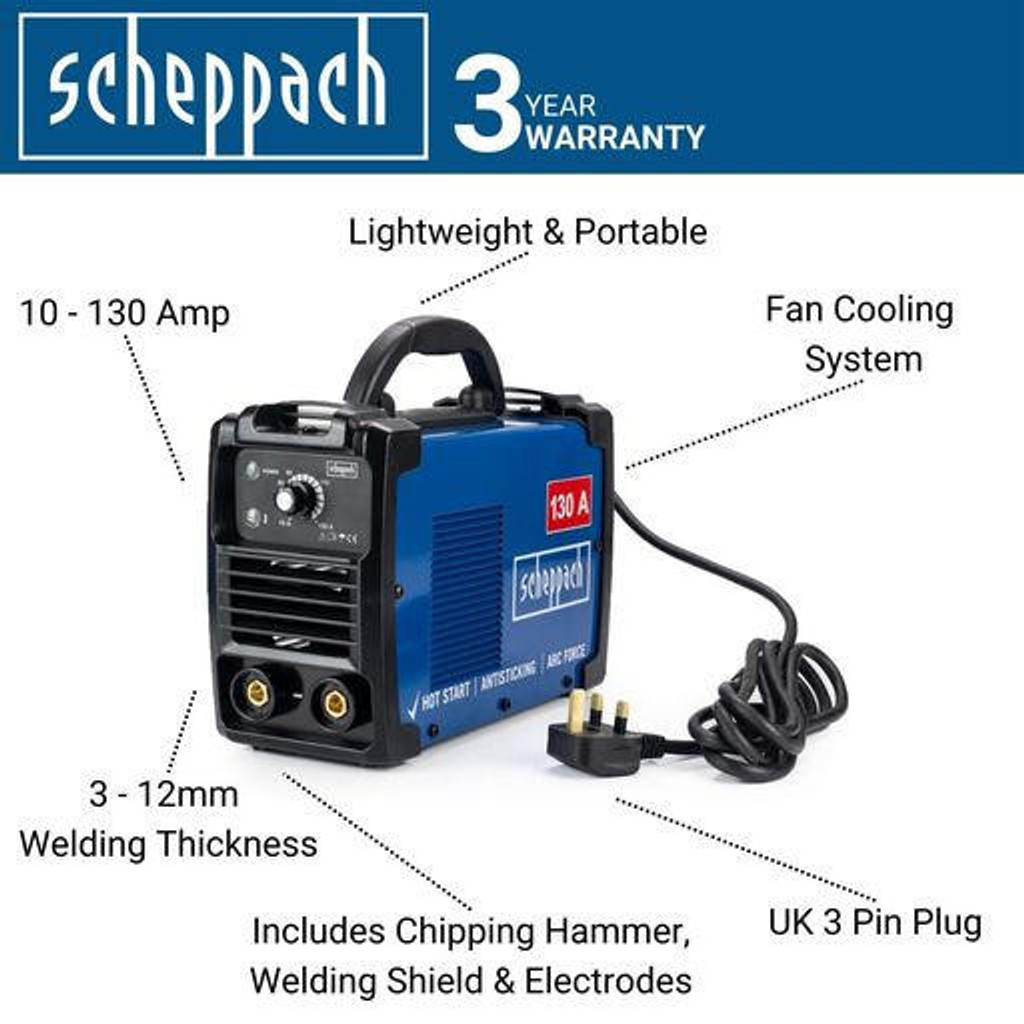 Scheppach 130 Amp Inverter Welder, 230v | WSE1000