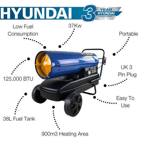 Hyundai 37kW Diesel/Kerosene Space Heater 125,000BTU | HY125DKH