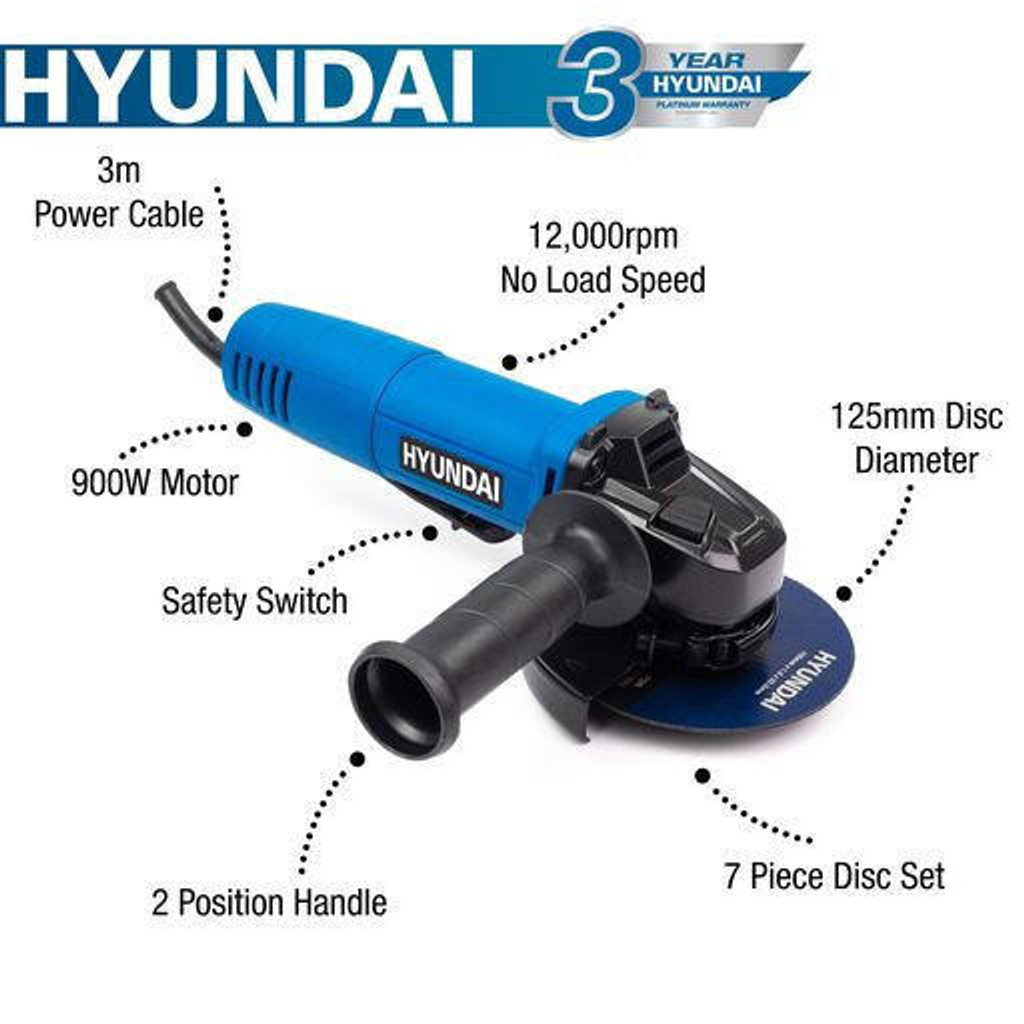 Hyundai 900W Electric Angle Grinder | HYAG900E: REFURBISHED