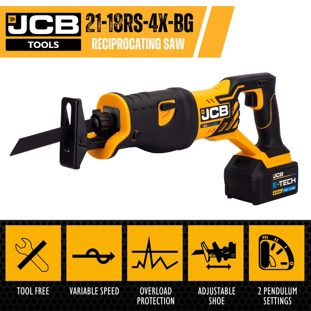 JCB 18V Recip 1x4.0Ah Lithium-Ion Battery and charger in 20" kit bag | 21-18RS-4X-BG