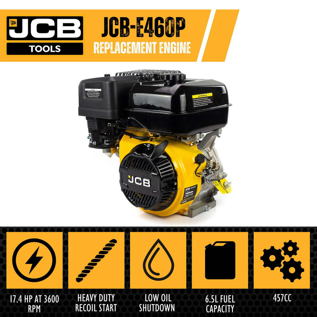 JCB 15hp 25.4mm 1” Petrol Engine, 457cc, 4 Stroke, OHV, Horizontal Shaft | JCB-E460P