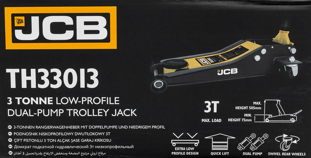 JCB 3 Tonne Low-Profile Double-Pump Trolley Jack | JCB-TH33013