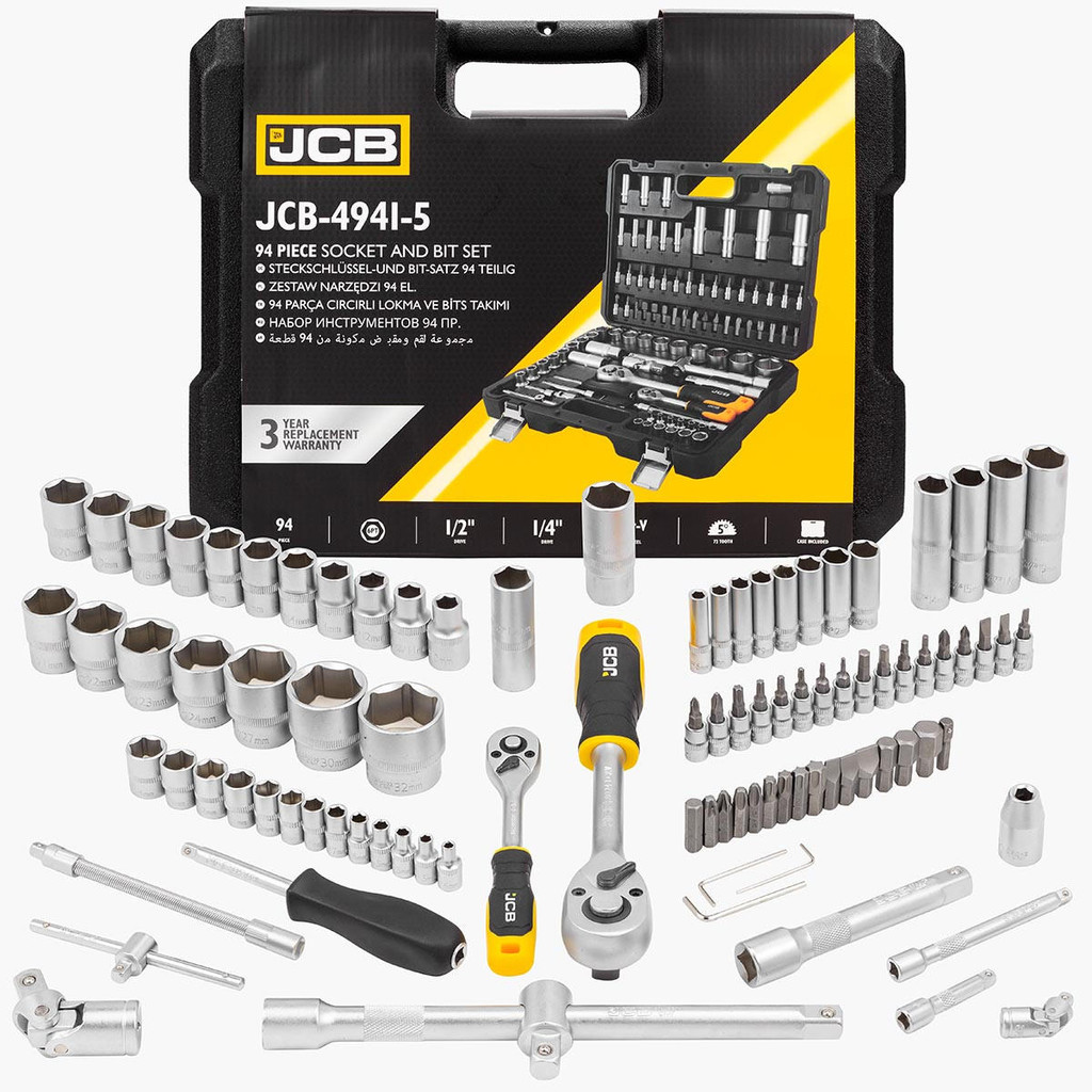 JCB 94 Piece Socket and Bit Set, Chrome Vanadium Steel | JCB-4941‐5