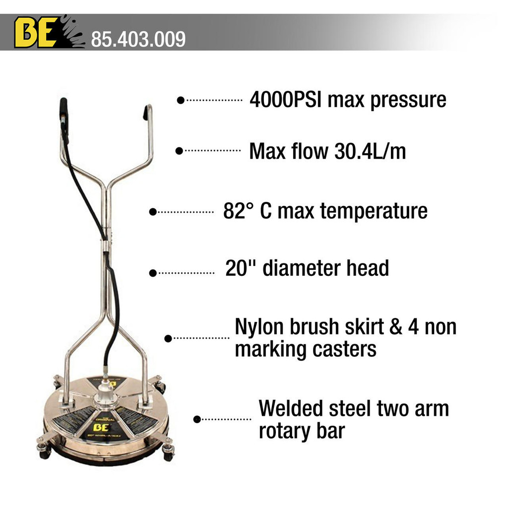JCB Petrol Pressure Washer 4000psi / 276bar, 15hp JCB engine, Triplex AR pump, 15L/min flow rate & 20" Stainless Steel Flat Surface Cleaner | JCB-PW15040P+85.403.009