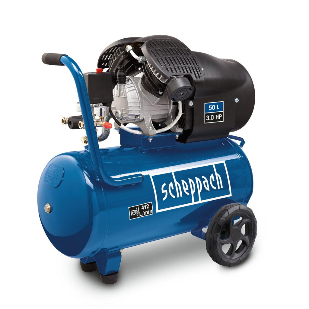 Scheppach 3hp 50 Litre Electric Double Cylinder Air Compressor 8 Bar Pressure 230V 2200W 412l/min| HC52DC