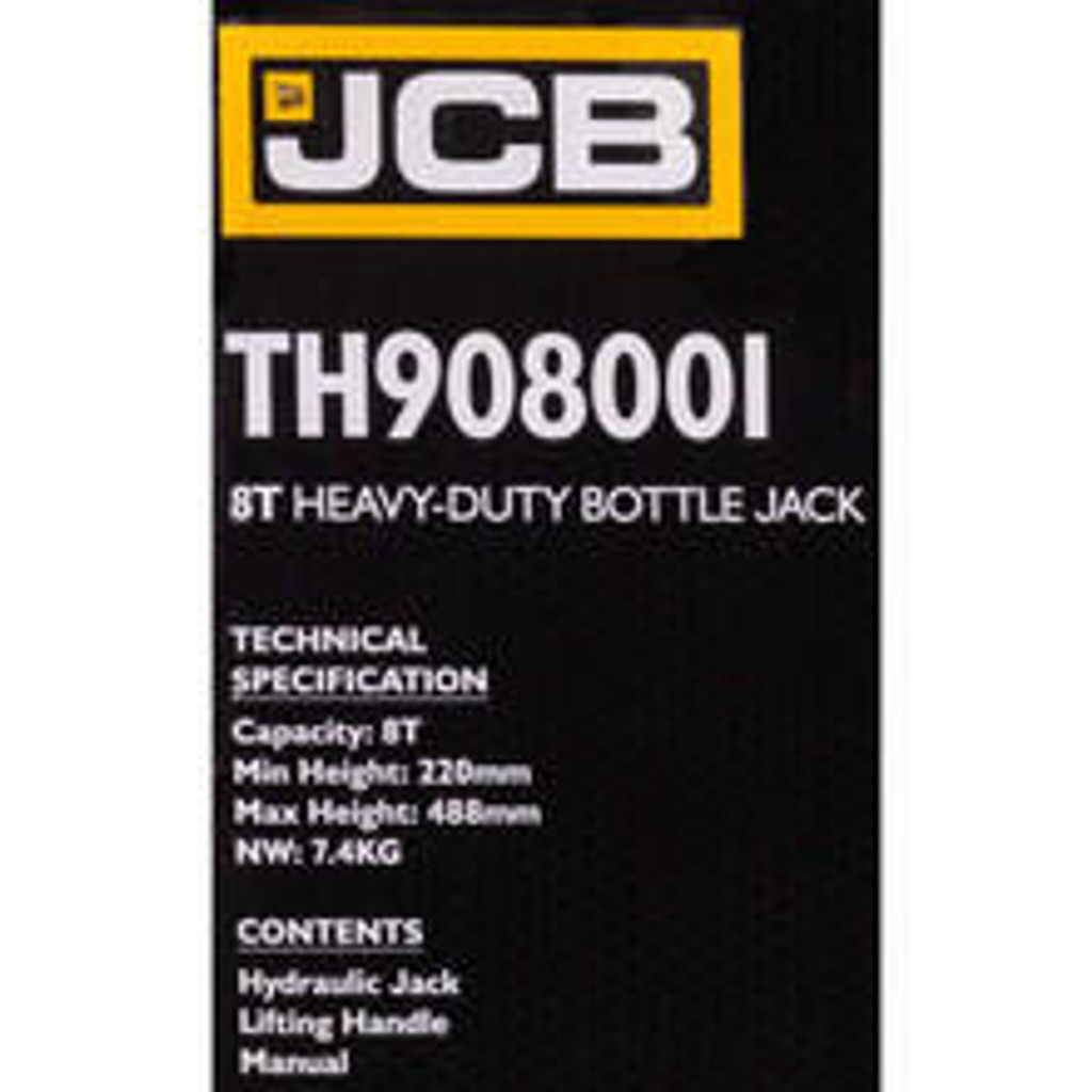 JCB 8 Tonne Heavy-Duty Automotive Hydraulic Bottle Jack, 488mm Maximum Lift | JCB-TH908001