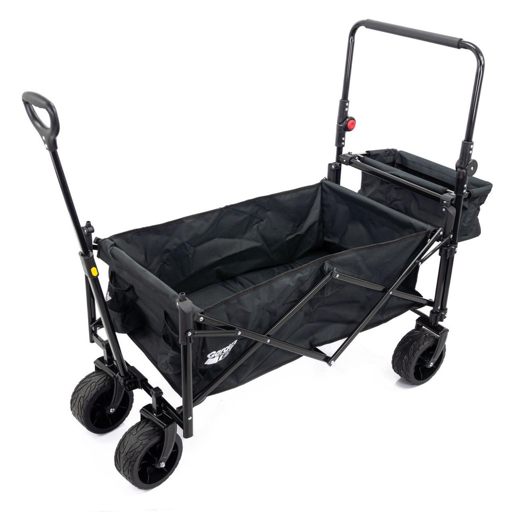 The GTW330 comes with an extendable rear handle for pulling and a height-adjustable push rod at the front.