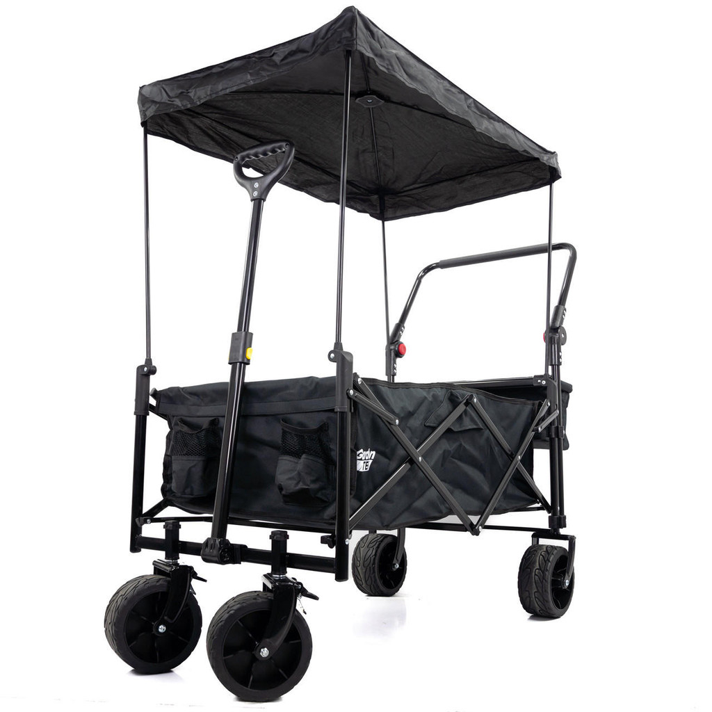 GardenTek Festival Trolley on Wheels, Brakes, Canopy and Side Box 100kg Load 120L Capacity | GTW330