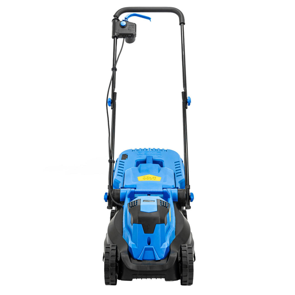 Hyundai 33cm 1300W Electric Lawn Mower, 11m Detachable Power Cable, 3 Heights & 30L Collection Bag | HYM3313E