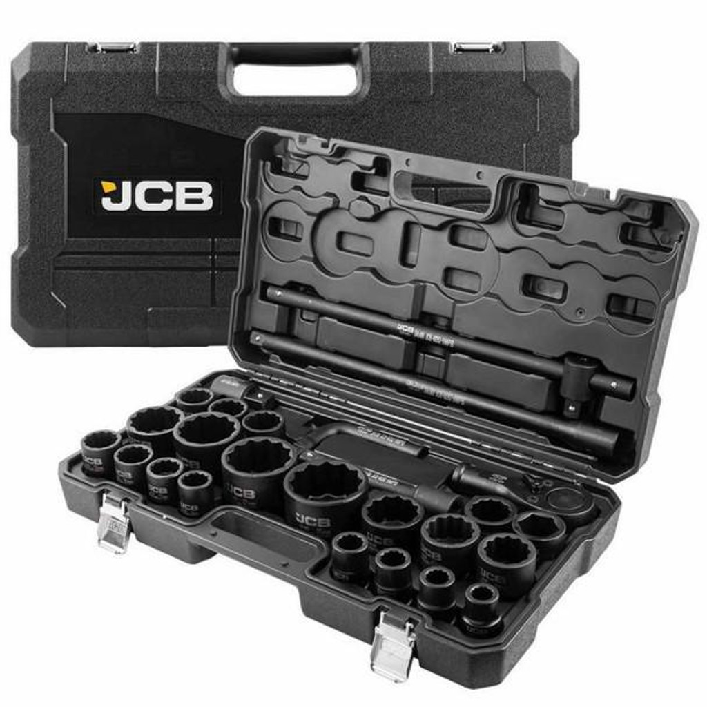 JCB 26 Piece Impact Socket Set, Ratchet Tool and Extension Bar Set, 3/4