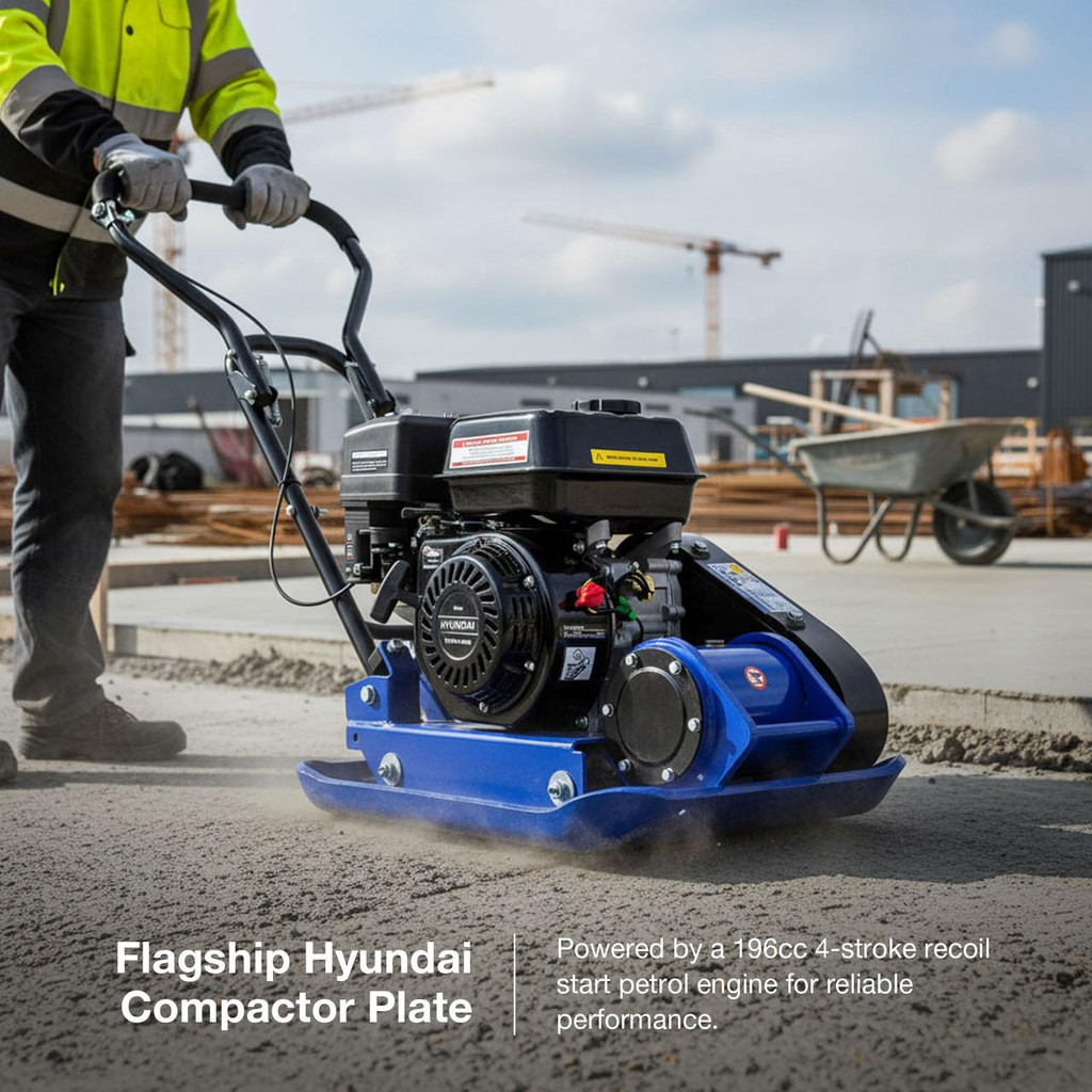 Hyundai HYCP9070 Petrol Plate Compactor / Wacker 196cc 86kg 420cm