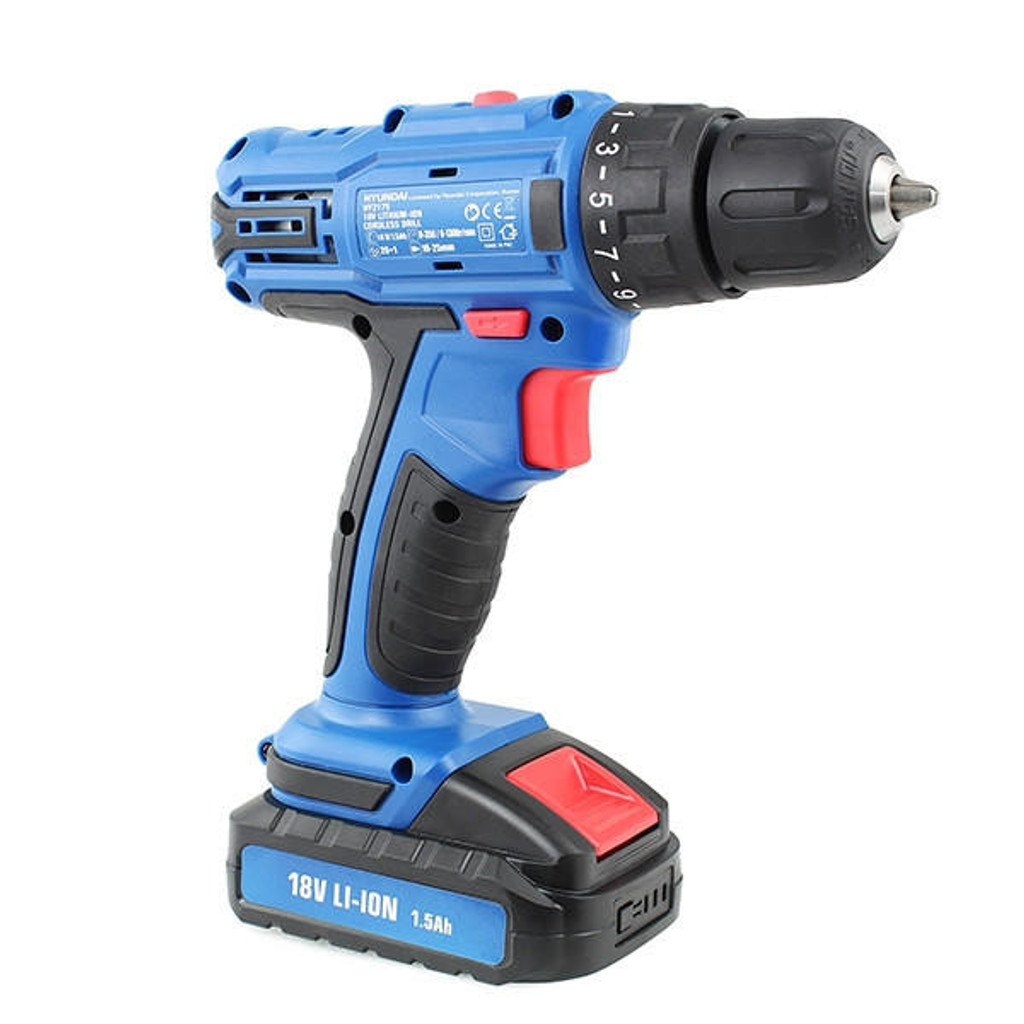 Hyundai HY2175 18v Li-Ion Cordless Drill Driver Includes 54 Drill Bit Accessories & Carry Case