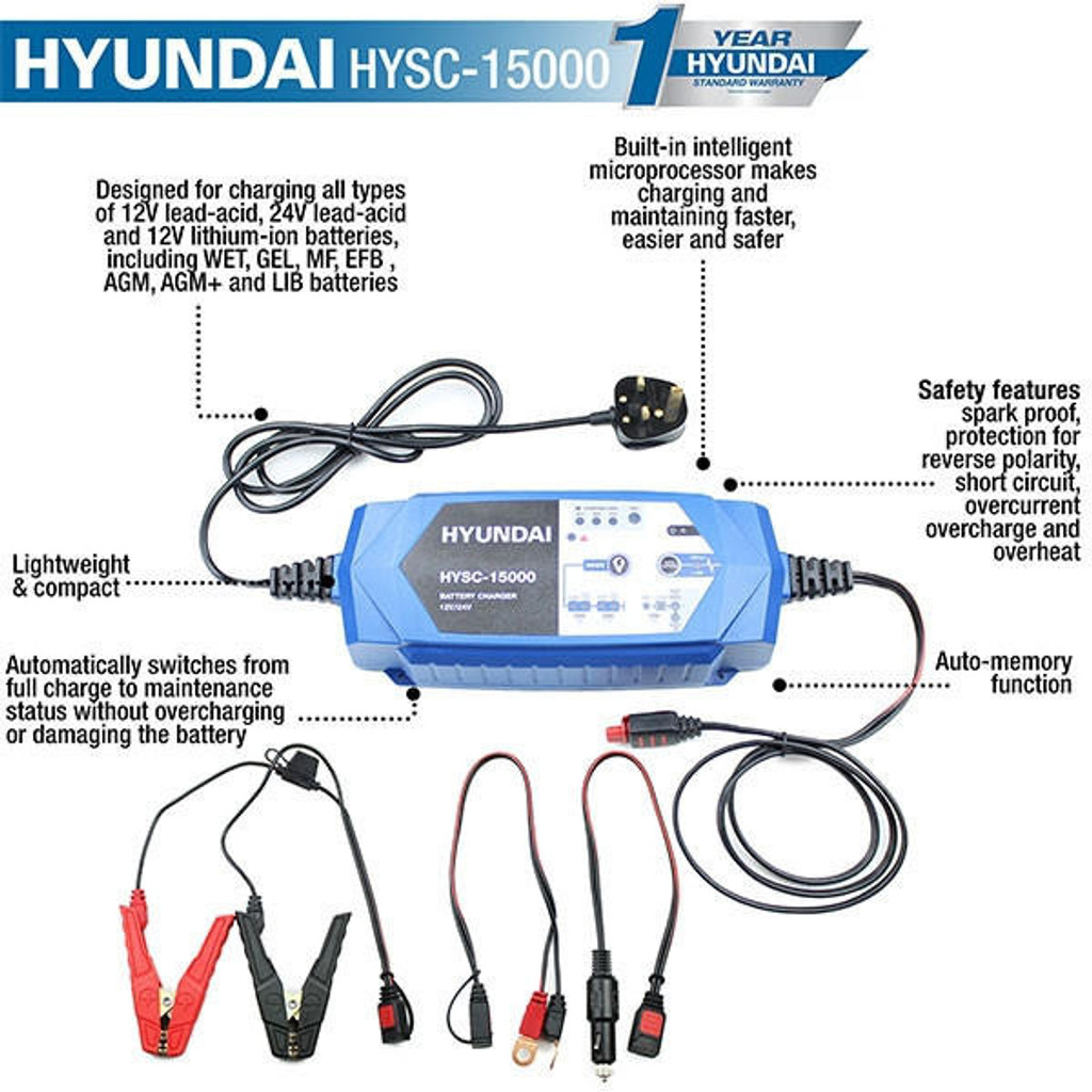 Hyundai HYSC-15000 SMART Battery Charger 12V/24V