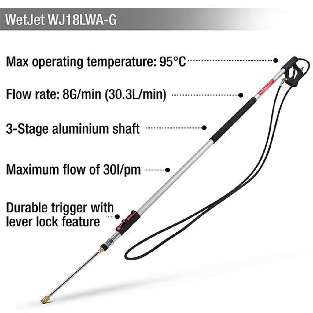 WetJet 18' Aluminium High Pressure Telescopic Lance | WJ18LWA-G