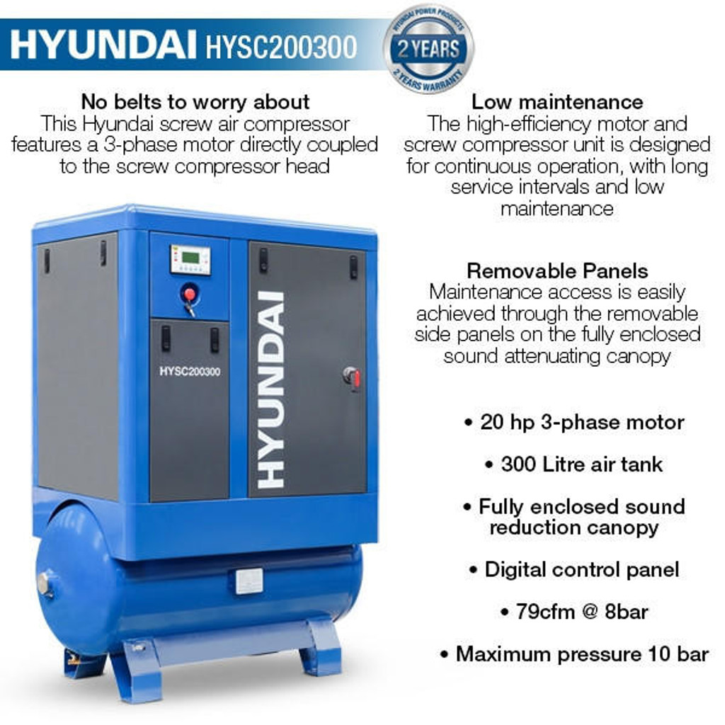 Hyundai 20hp 300 Litre Screw Compressor | HYSC200300