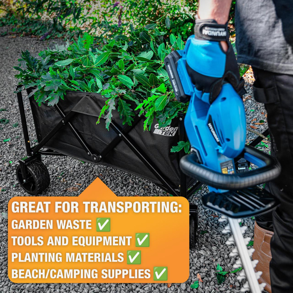 Hyundai 26cc 600mm Petrol Hedge Trimmer Cutter, Easy-Start & Lightweight 2-stroke & GardenTek Garden Trolley on Wheels, 100kg Load with Brakes | HYHT2600X+GTW260