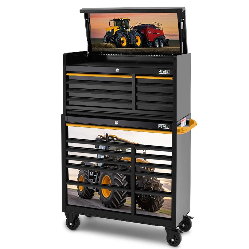 JCB 42’’ Roller Cabinet and Top Tool Chest Stack with Fastrac Tractor Wrap JCBFSTSTACK