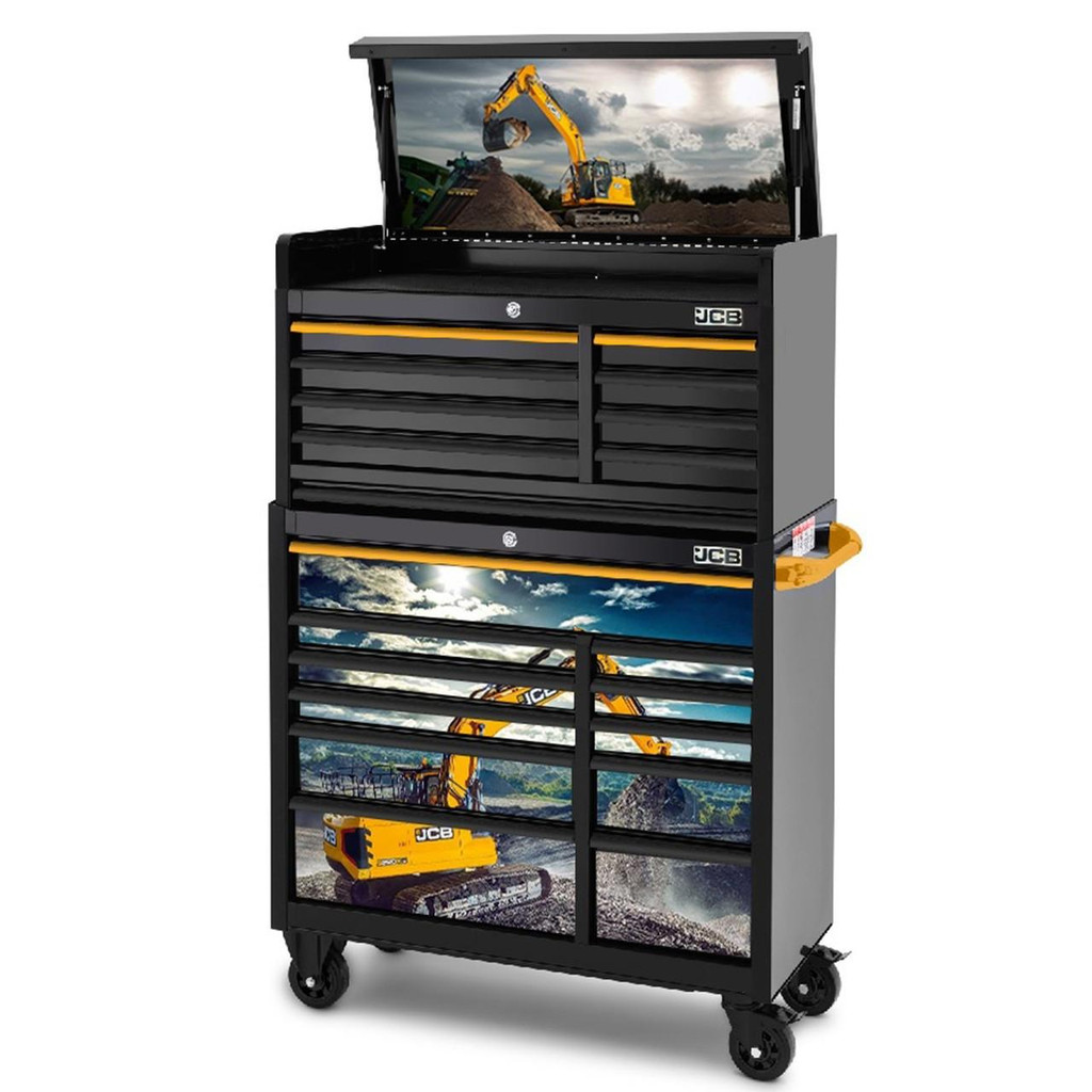 JCB 42 inch Roller Cabinet and Top Tool Chest Stack with Excavator Wrap JCBEXCSTACK image 1