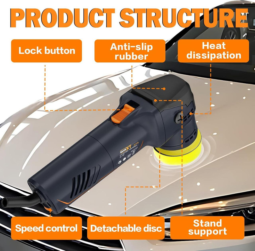 MAXXT Dual Action Car Polisher 710W, 12mm, 6 Variable Speeds 4000-5500RPM, 75mm Disc | A7178-UK