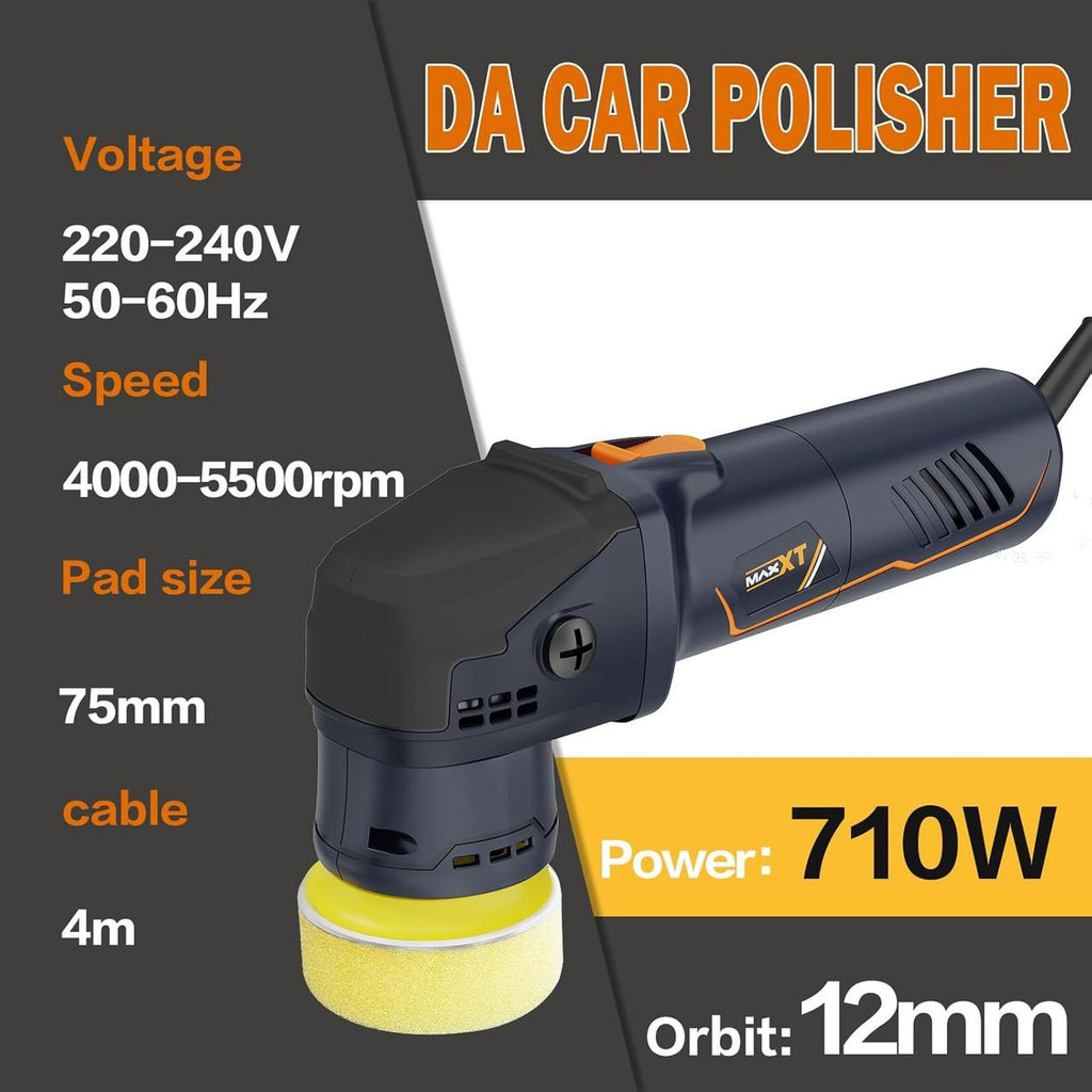MAXXT Dual Action Car Polisher 710W, 12mm, 6 Variable Speeds 4000-5500RPM, 75mm Disc | A7178-UK