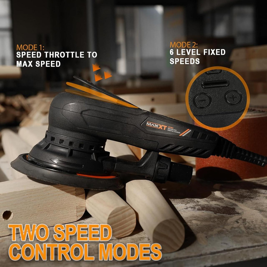 MAXXT 150mm Orbital Sander, 110V, 350W Brushless Motor, 6-Speed 4000-10000 RPM | R7303-4-UK3