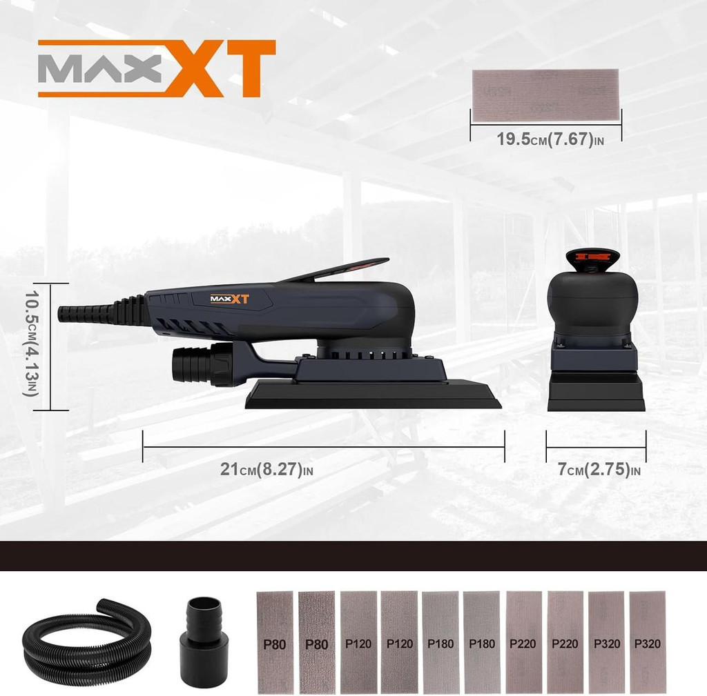 MAXXT Sheet Orbit Sander 3mm, 350W Brushless, 4000-10000RPM, 10 Sanding Sheets | R7307-UK