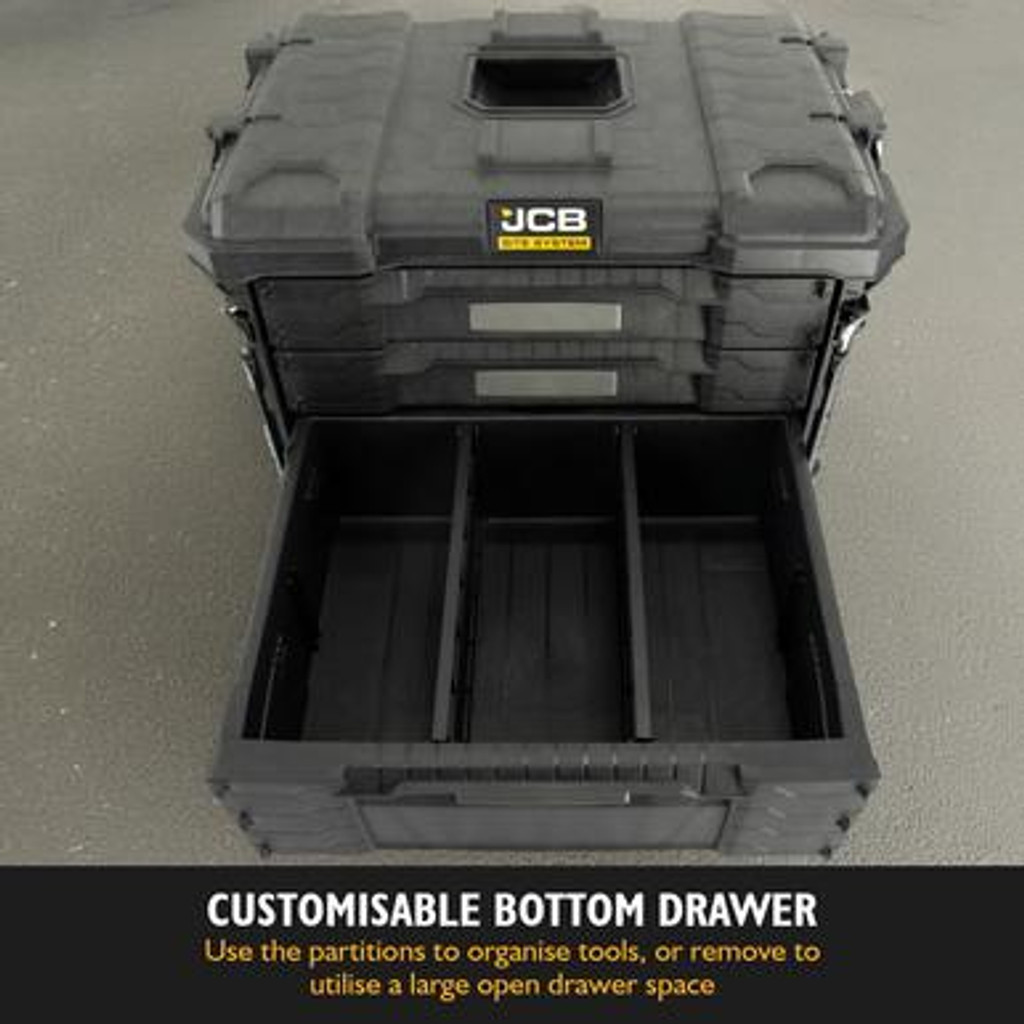 JCB Site System 3-Drawer Rolling Tool Box, 9" Wheels, 26.4L / 15kg Capacity | JCB-SITESYS-C3D