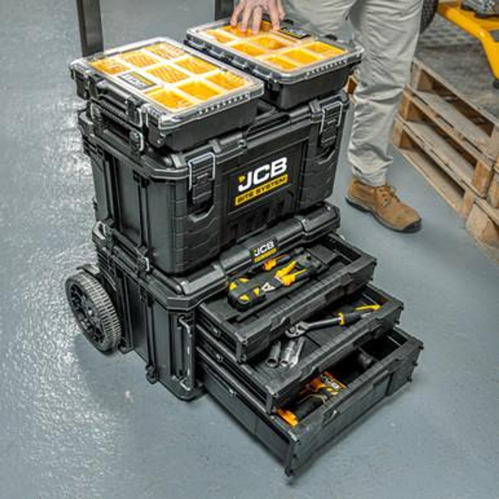 JCB Site System 3-Drawer Rolling Tool Box, 9" Wheels, 26.4L / 15kg Capacity | JCB-SITESYS-C3D