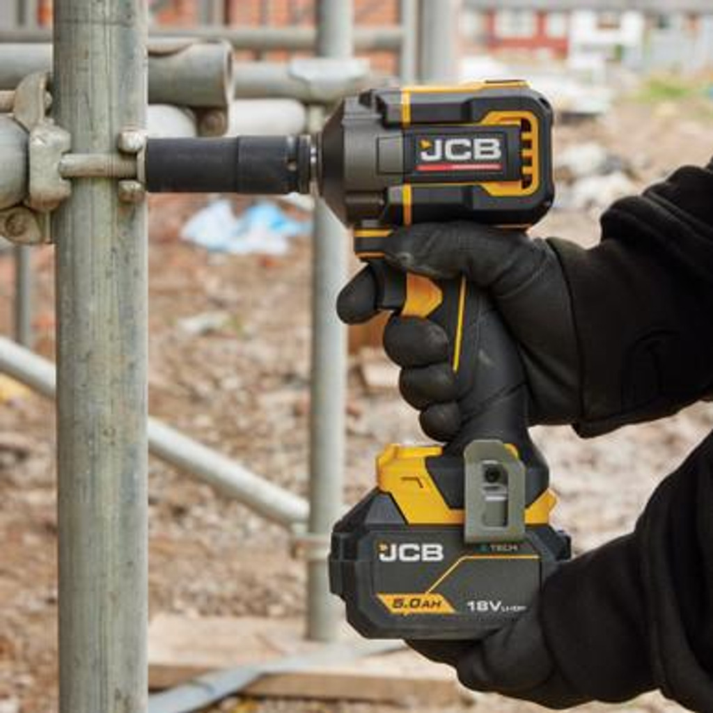 JCB Pro 18V Impact Wrench 1/2" 400Nm Fastening, 620Nm ‘Nut-Busting’ Torque, Square Drive & Friction Ring (Bare Tool) | JCB-18PIW-620