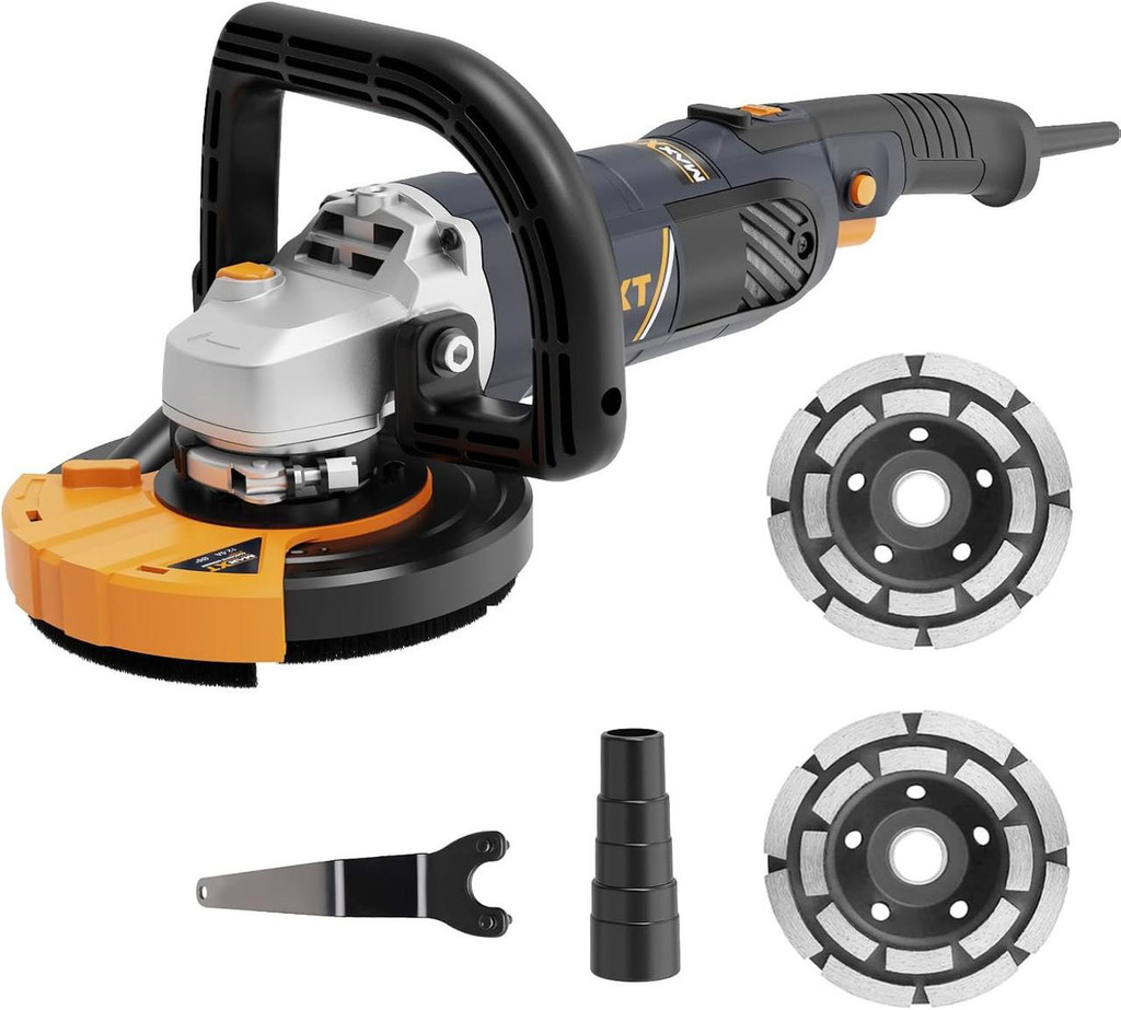 MAXXT 1500W Concrete Grinder Sander, 1000–8500RPM, 7 Variable Speeds, 125mm Discs, Removable Guard, 2 Diamond Grinding Wheels | R7507-UK1
