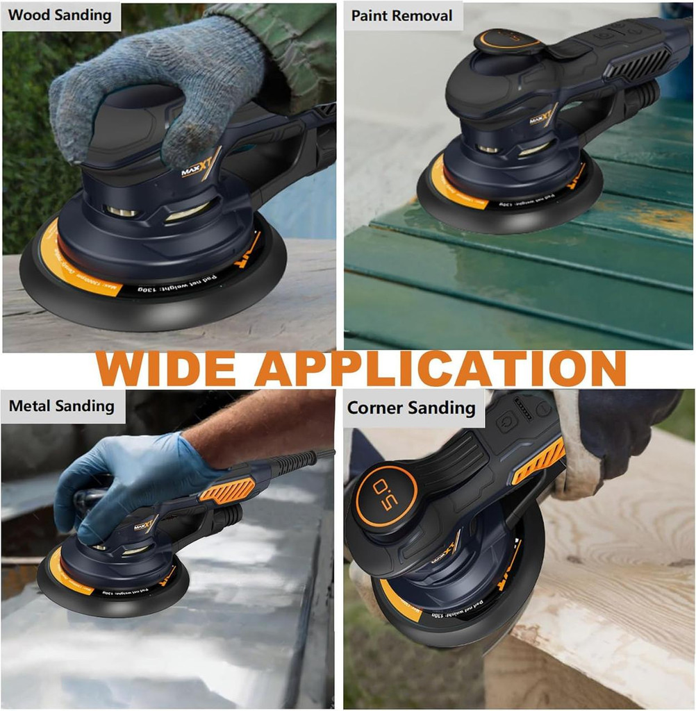 MAXXT 6'' (150mm) Brushless Random Orbital Sander, 350W, 2-Speed (4000–10000 RPM),10 Sanding Discs | R7308-UK
