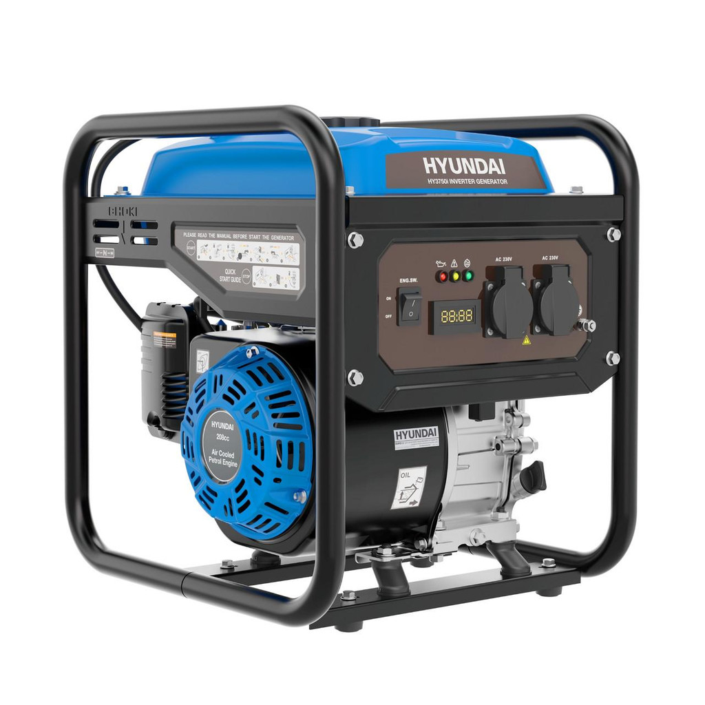 Hyundai 3.3kW / 3300W Inverter Open Framed Generator, Recoil Start, Pure Sine Wave | HY3750i