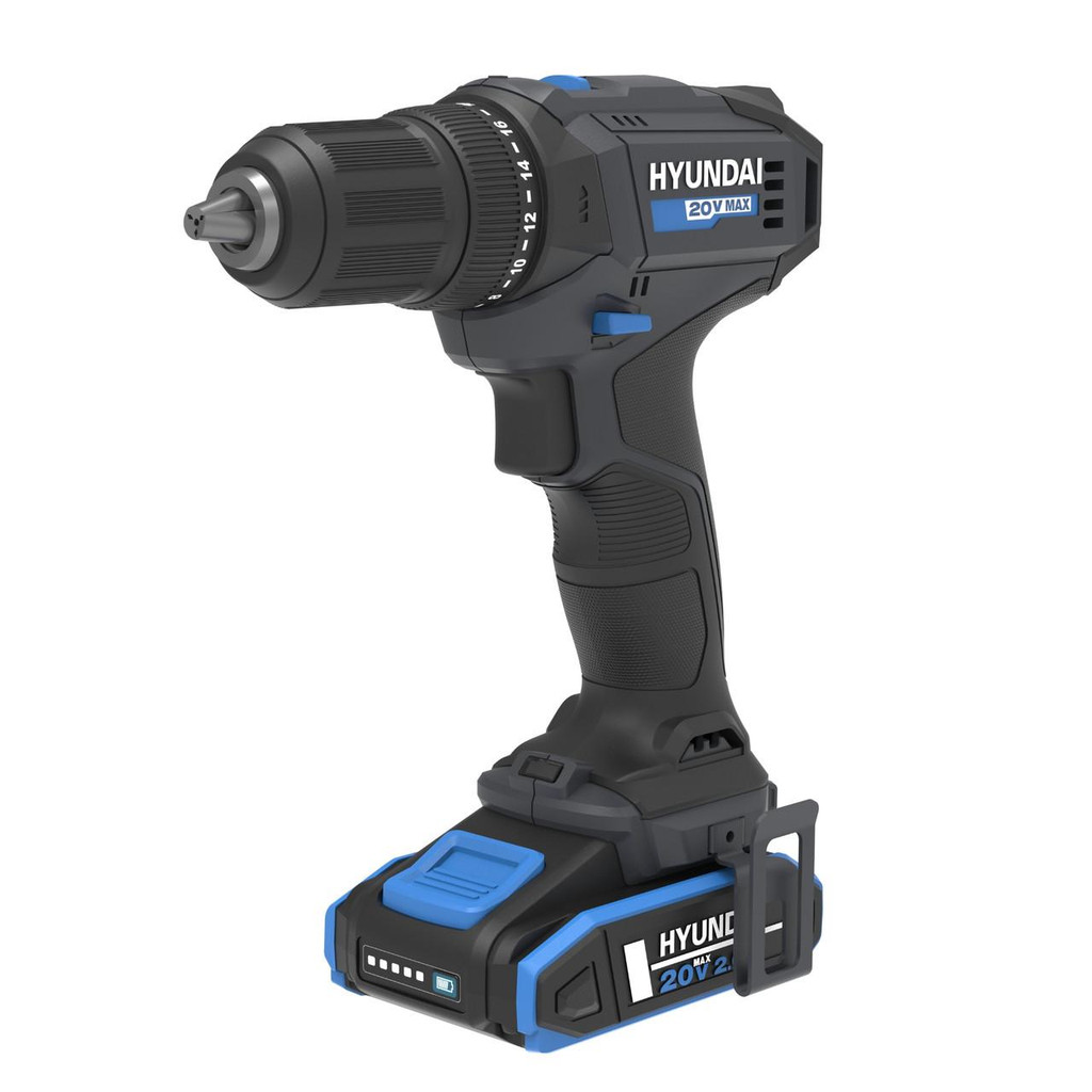 Hyundai 20V 40Nm Cordless Drill Driver, 2Ah Battery and Charger, 2-Speed, LED Light, 13 mm Chuck | DD20S-40TT
