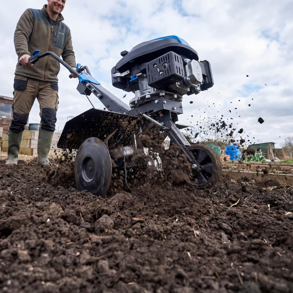 Hyundai 60cm / 24" Petrol Tiller, Electric Start, 173cc, 4 Blade Sets | HYT175EX