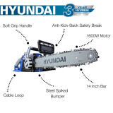 Hyundai 1600W / 230V, 14" bar Electric Chainsaw | HYC1600E: REFURBISHED