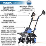 Hyundai 1500W 450mm Electric Garden Tiller, Cultivator, Rotovator and Rototiller | HYT1500E: REFURBISHED