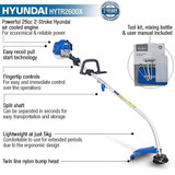 Hyundai HYTR2600X Split Shaft 38cm Cutting Width 26cc Petrol Grass Trimmer: REFURBISHED