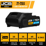 jcb tools JCB 18V 2.0Ah Lithium-ion Battery and 2.4A Fast Charger | 21-20LIBTFC