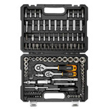 Features sockets, bits, and accessories for various mechanical, maintenance, and automotive repair applications.
