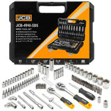 Made of heavy-duty chrome-vanadium steel, the set includes sockets, bits, ratchets, extensions, and other essential tools