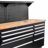 The perforated top allows for the convenient hanging of hooks, enhancing workspace organization and accessibility.