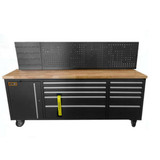 10 Fully Extendable Drawers: Various drawer sizes to accommodate tools of different dimensions, all with smooth ball-bearing slides.