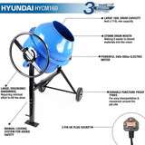 Hyundai HYCM160 Electric Cement Mixer 160 litre 240v 650w Portable Concrete Mixer