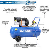 Hyundai 100 Litre Air Compressor, 14CFM/116psi, Silenced, V Twin, Direct Drive 3hp | HY30100V