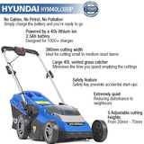 Hyundai 38cm Cordless 40v Lithium-Ion Battery Roller Lawnmower with Battery and Charger | HYM40LI380P