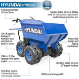 Hyundai 196cc 4-Wheel Drive 500kg Payload Mini Dumper / Power Barrow | HYMD500